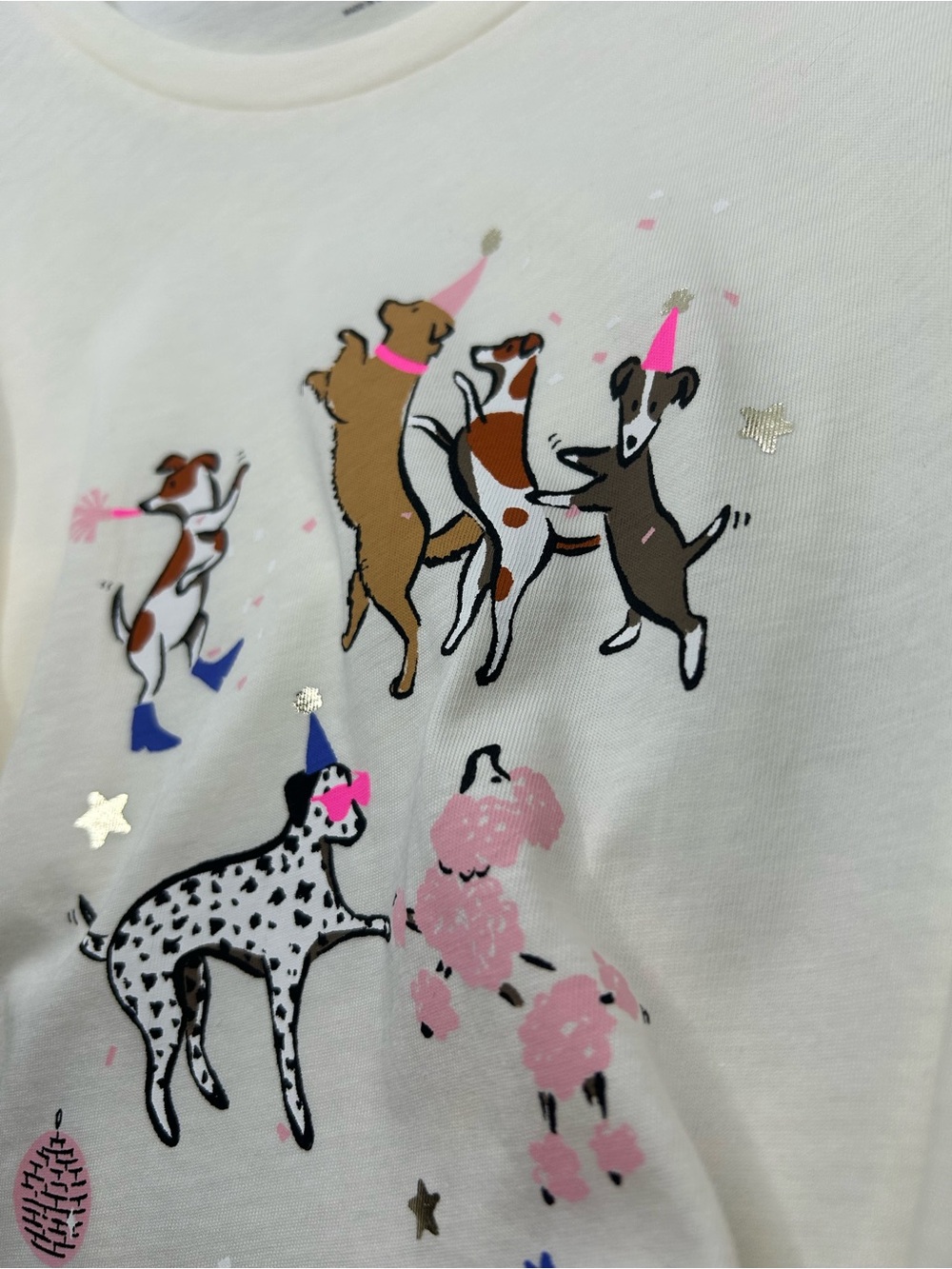NWT J. Crew Collector “Party Dogs” Graphic Tee w Gold Metallic Details L - Picture 7 of 11